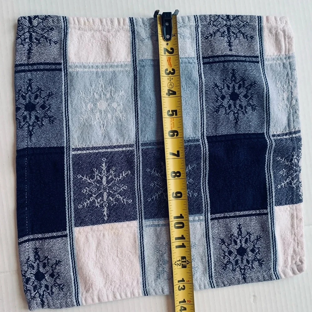 Blue And White Checked Snowflake Bathroom Face Wash Cloths Set of 8